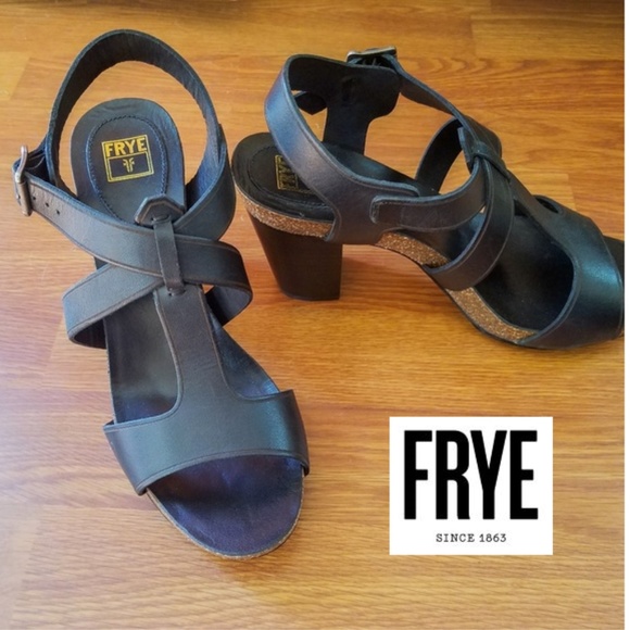 Frye Shoes - Frye Black Leather Heeled Sandals (Like New)